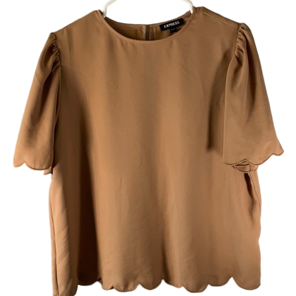 Express Elegant Tan Scalloped Blouse